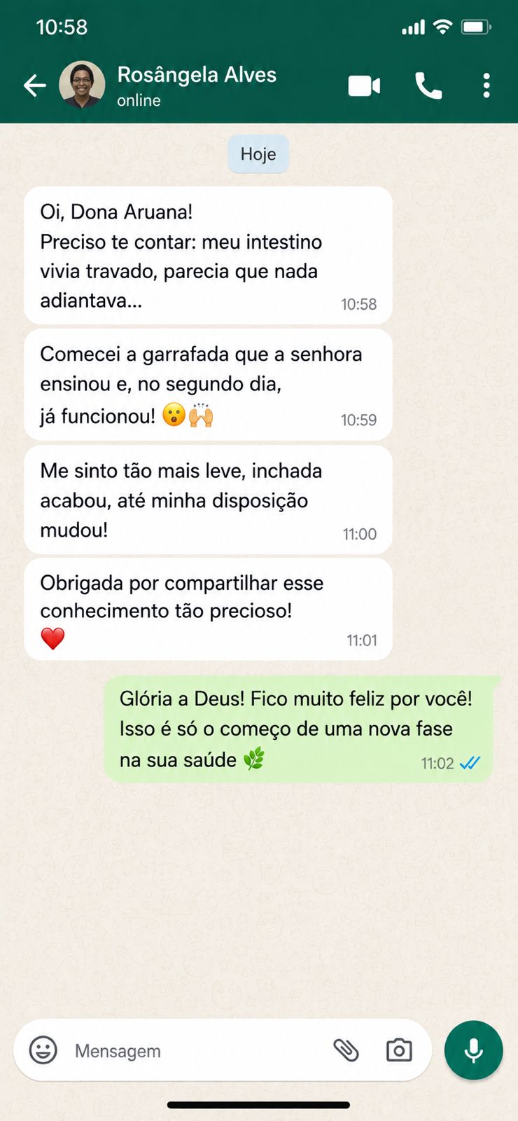 Mensagem enviada por Rosângela Alves no WhatsApp