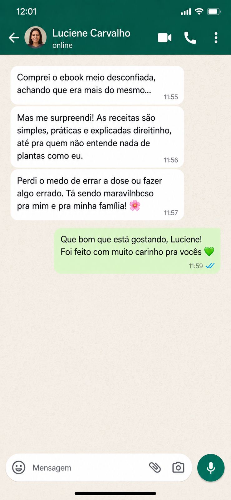 Mensagem enviada por Luciene Carvalho no WhatsApp