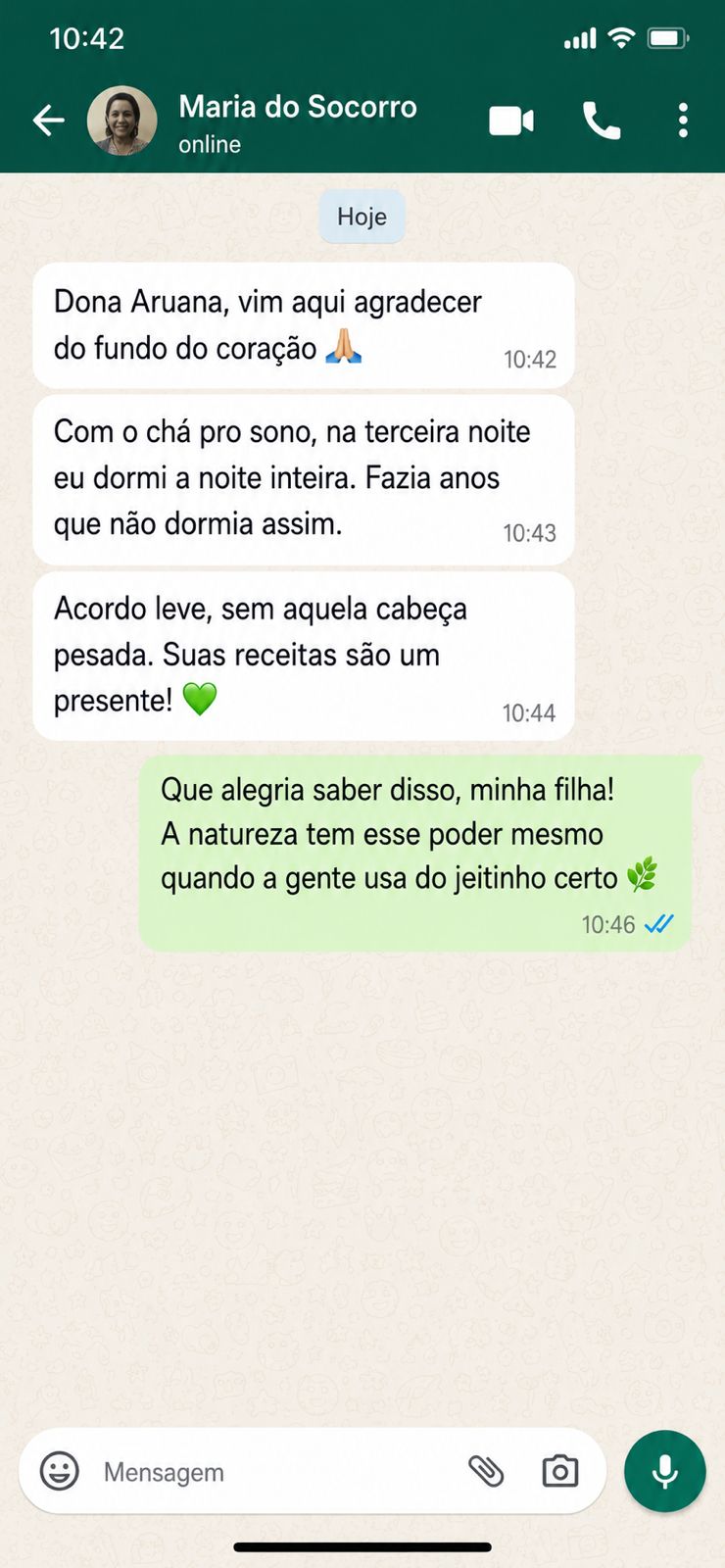 Mensagem enviada por Maria do Socorro no WhatsApp